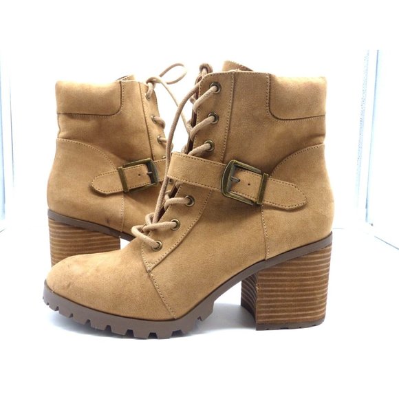 Abound Shoes - Abound Lace Up Lug Sole’s Faux-Suede Combat Boots, Size 9, Camel